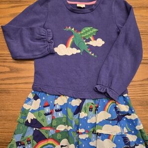 Mini Boden Dragon Sweatshirt Dress - Size 7-8 - Fairy Castle Rainbow Clouds